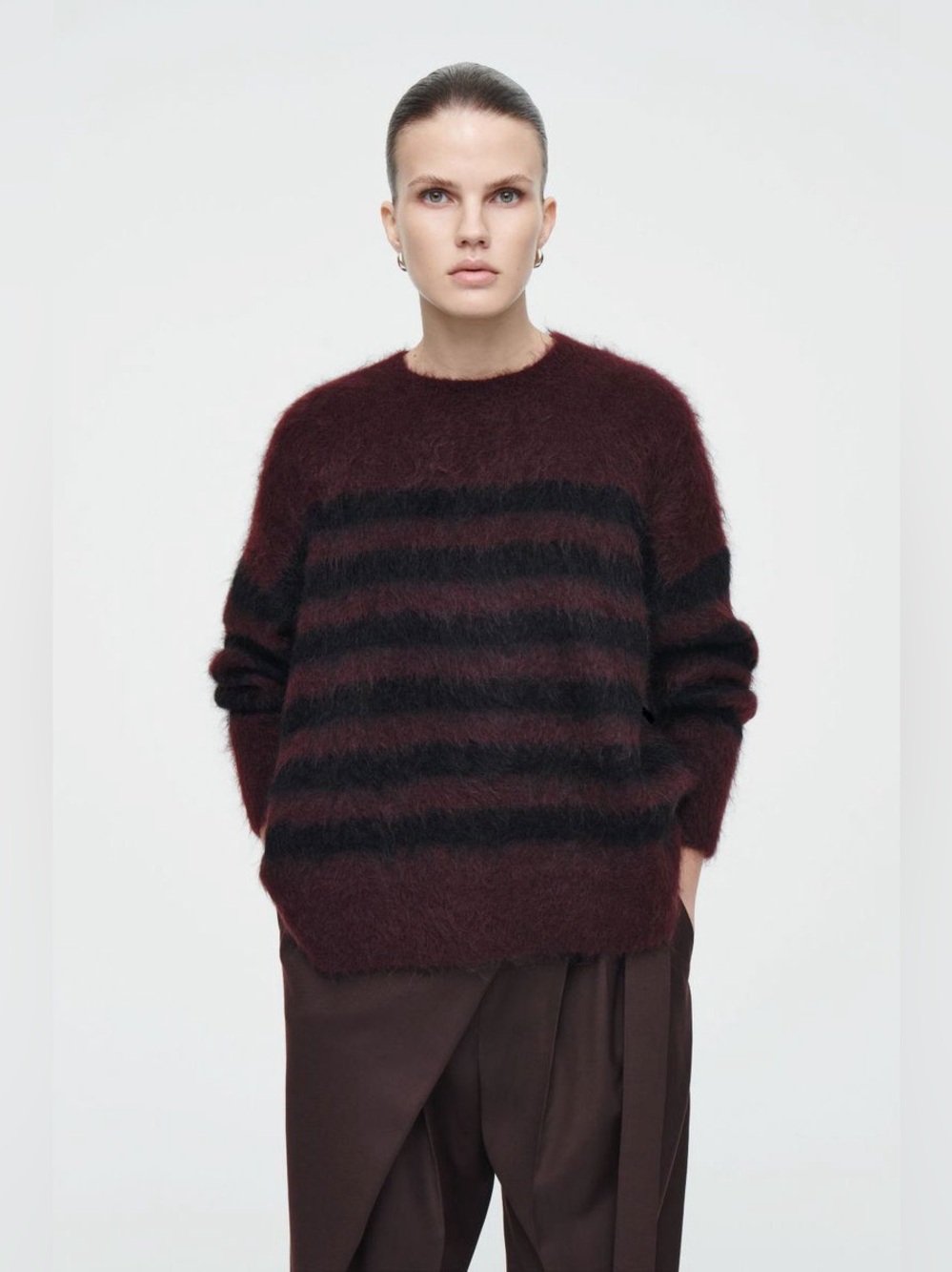 COS Striped Brushed-Mohair Crew-Neck Jumper - Small